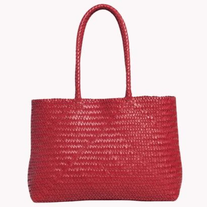 madewell red leather woven tote bag