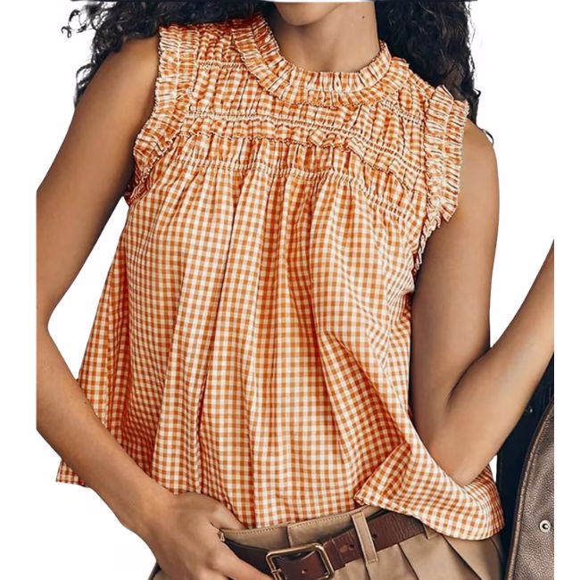 orange gingham top