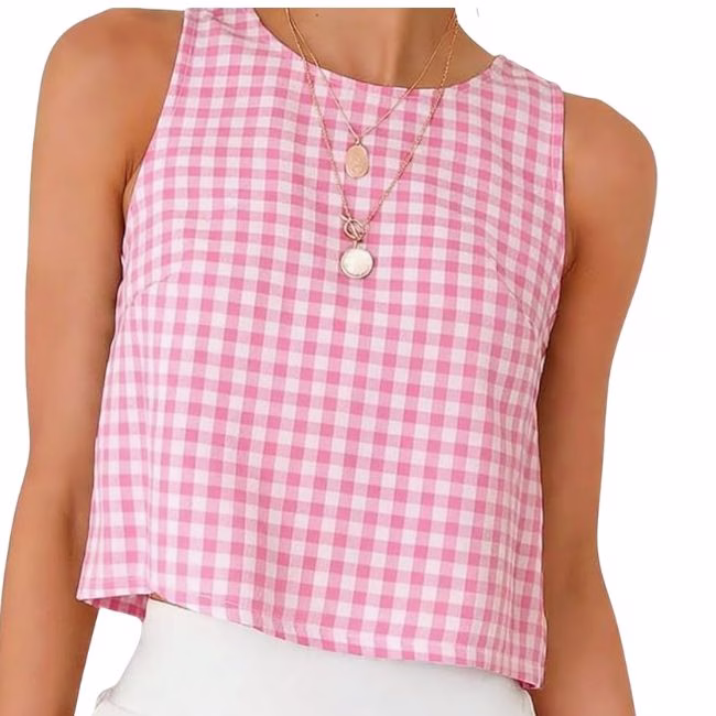 pink gingham cropped sleeveless top