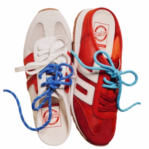 red and white mule sneakers
