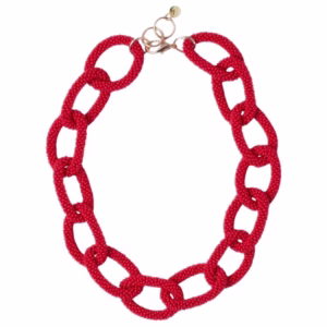 red beaded chain link necklace