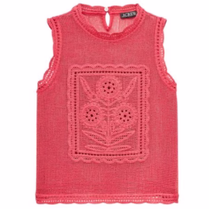 red crochet top with flower pattern