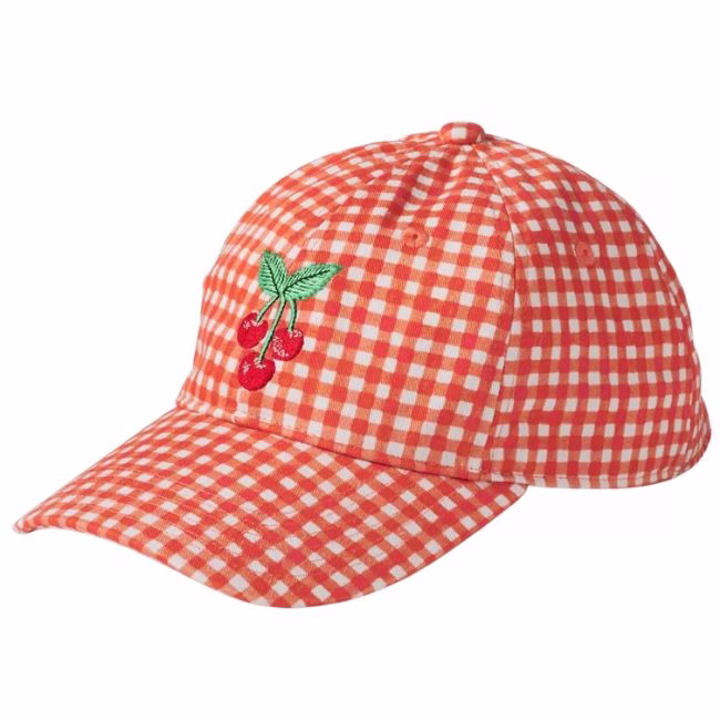 red gingham hat with cherries