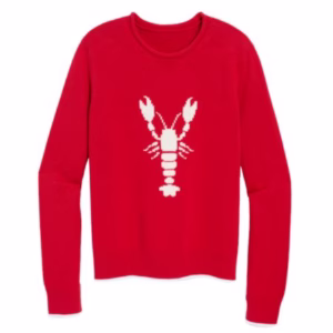 red rollneck sweater with lobster pattern