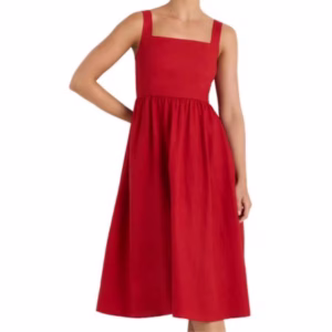 red strappy a line linen summer dress