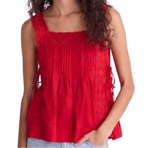 red tank top with lace detail