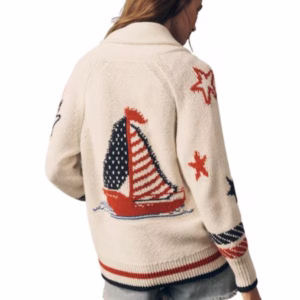 sailboat americana sweater with stars and red white and blue details