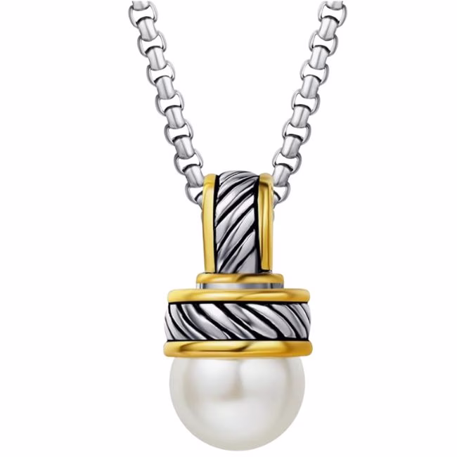 two tone cable pearl pendant necklace looks like david yurman