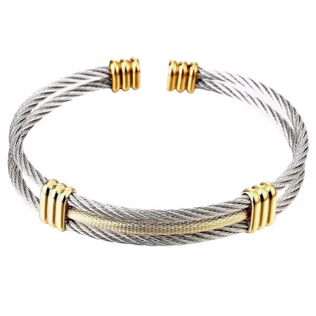 two tone triple band cable cuff david yurman dupe