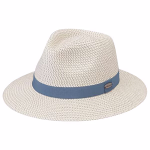 white fedora with blue accent