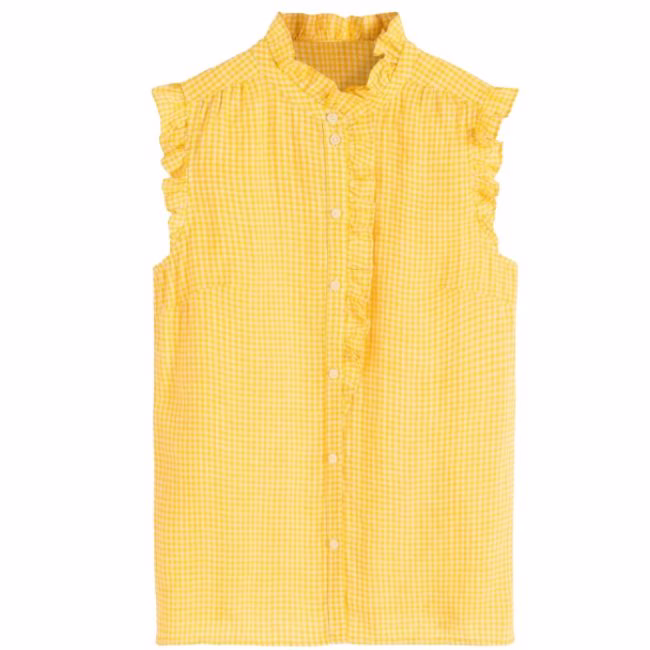 yellow sleeveless gingham top