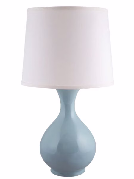 Round blue table lamp with white shade serena and lily dupe