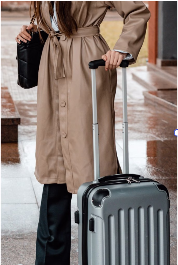 woman traveling with carry on bags