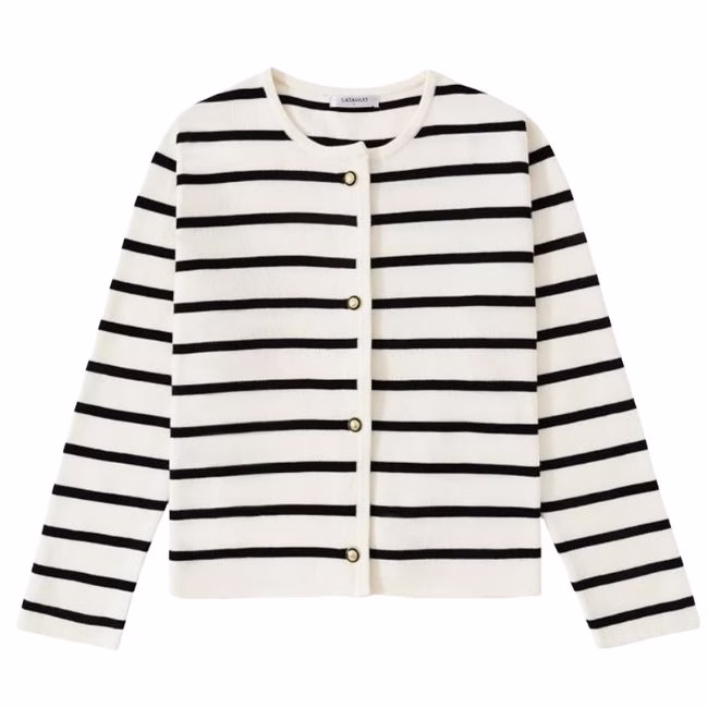 black and white striped cardigan