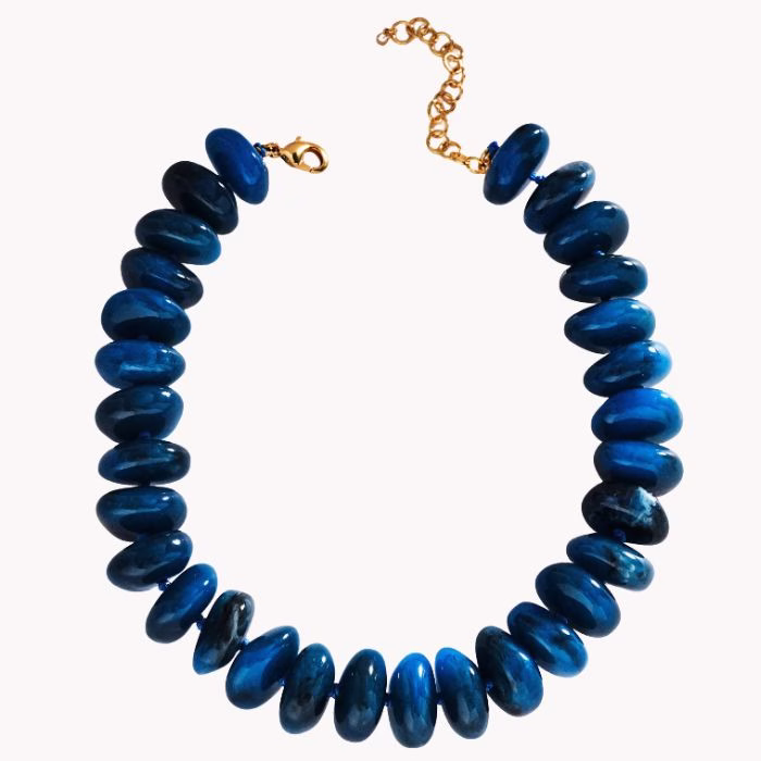 blue beaded chunky necklace