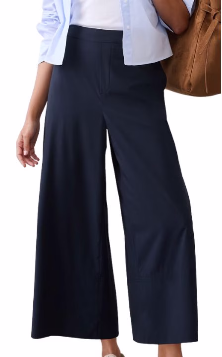 cropped wide leg wrinkle resistant pants