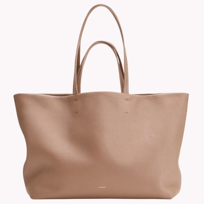 cuyana light brown tote bag
