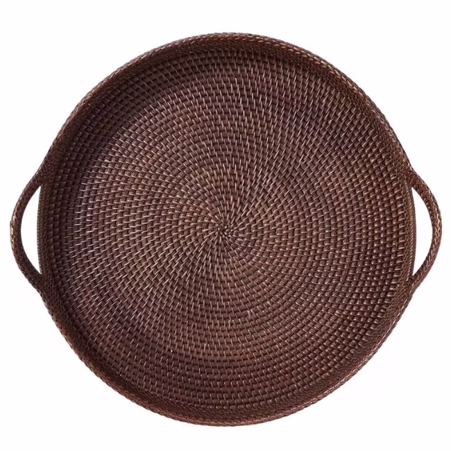 dark brown rattan woven serving tray
