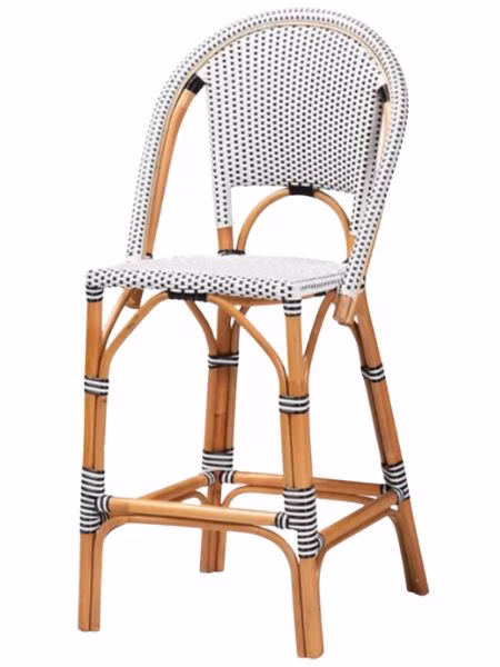 french rattan blue and white bar stool