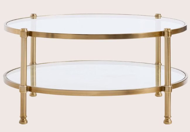 gold coffee table with glass two tiers