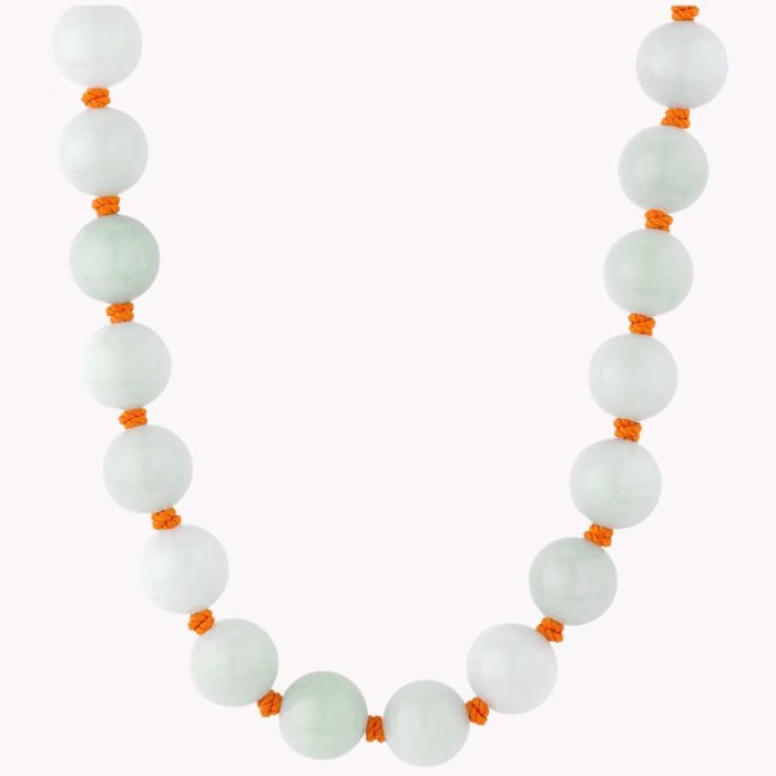 green gade beaded necklace with oragne detailing