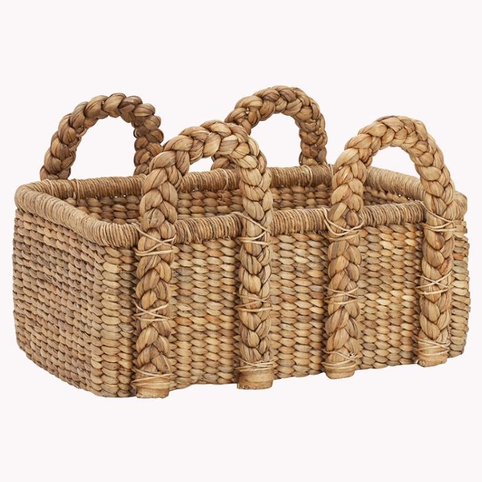 handwoven wicker basket with two handles