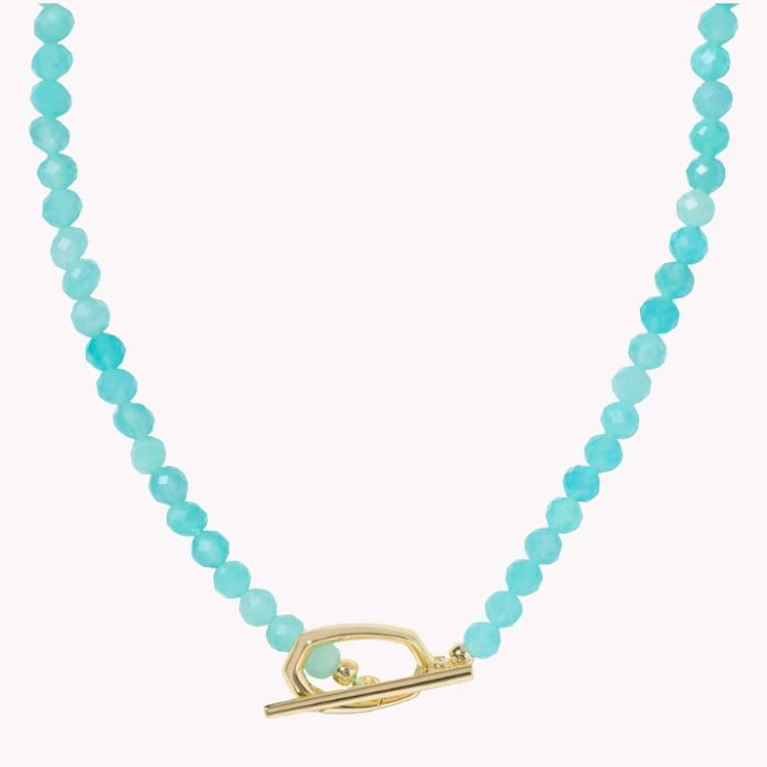 kendra scott blue beaded necklace with a gold clasp