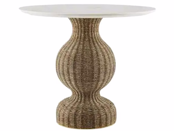 marble and rattan base dining table