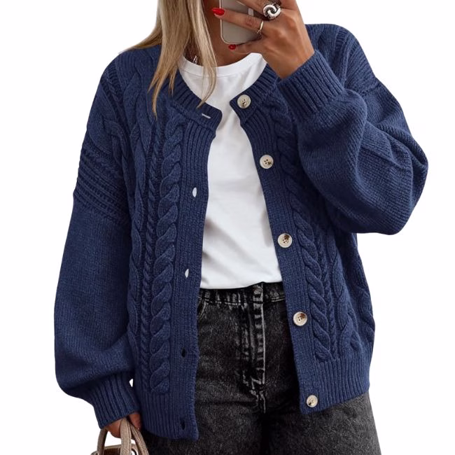 navy chunky knit cardigan sweater