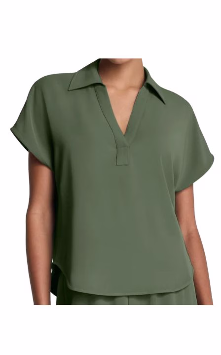 olive green wrinkle resistant v neck blouse