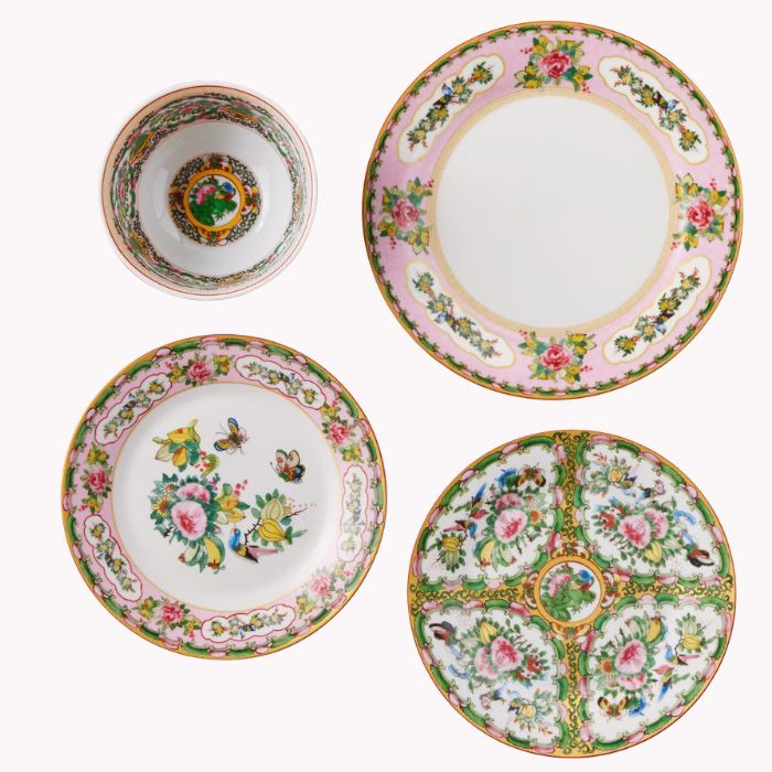 pink floral vintage like plate set