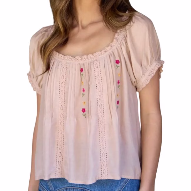 pink romantic blouse with delicate pink flowers