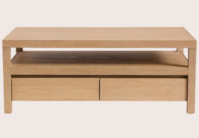 pottery barn light wood rectangle coffee table