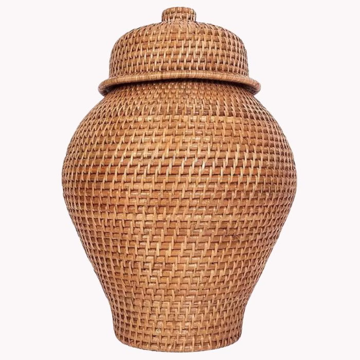 rattan woven ginger jar