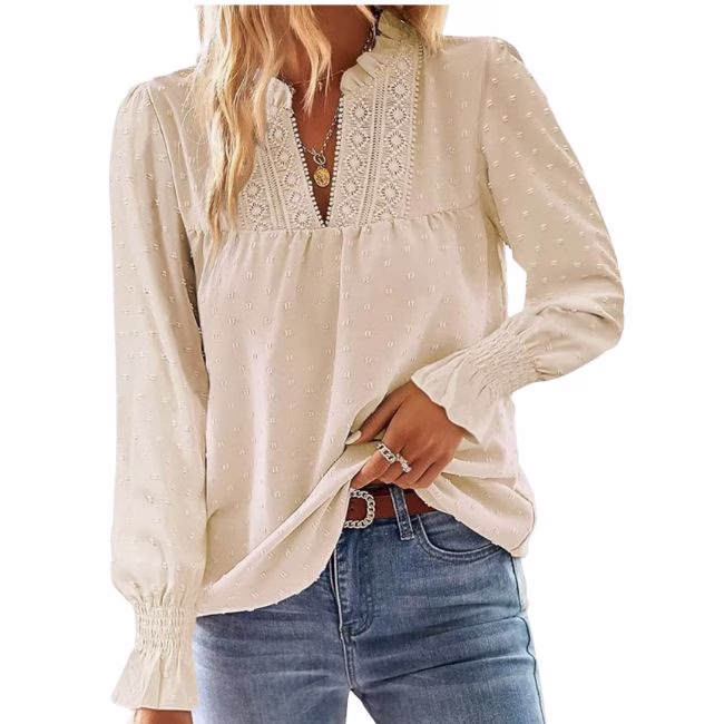 romantic white long sleeve v neck blouse like sezane
