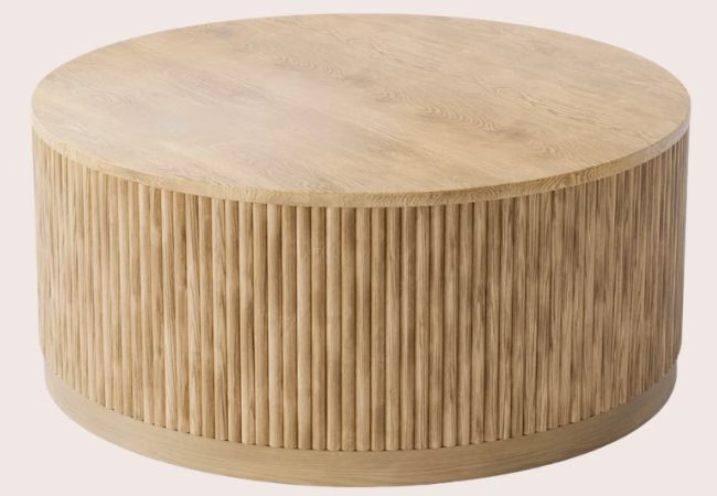 round fluted light wood coffee table