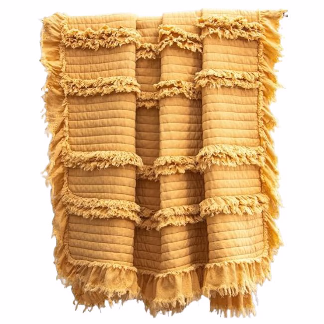 ruffle trim mustard yellow throw blanket