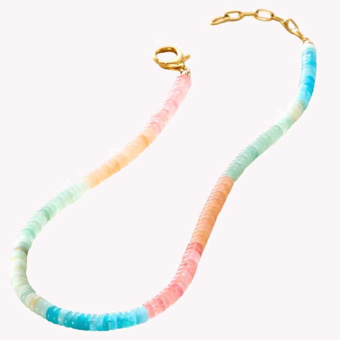 soft pastel beaded necklace with gold clasp