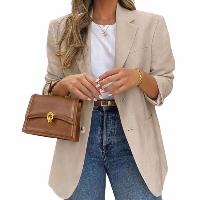 tan structured blazer for women