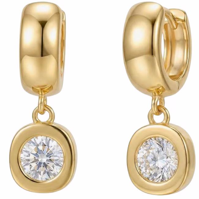 vintage inspired gold dangle earrings with drop diamond