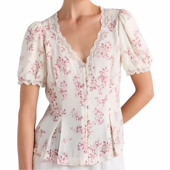white and pink romantic blouse with pin tucks and lace trim