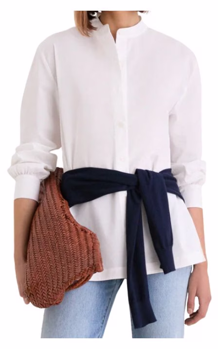 wrinkle resistant white tunic button down