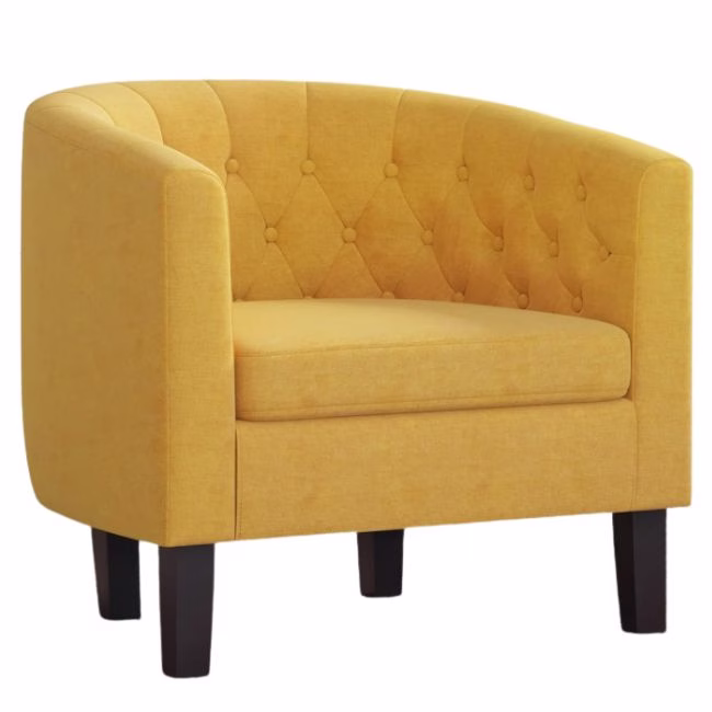 yellow round curved accent chair