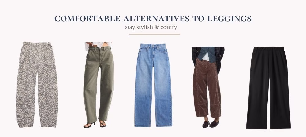 comfortable alternatives to leggings showing 5 different pants