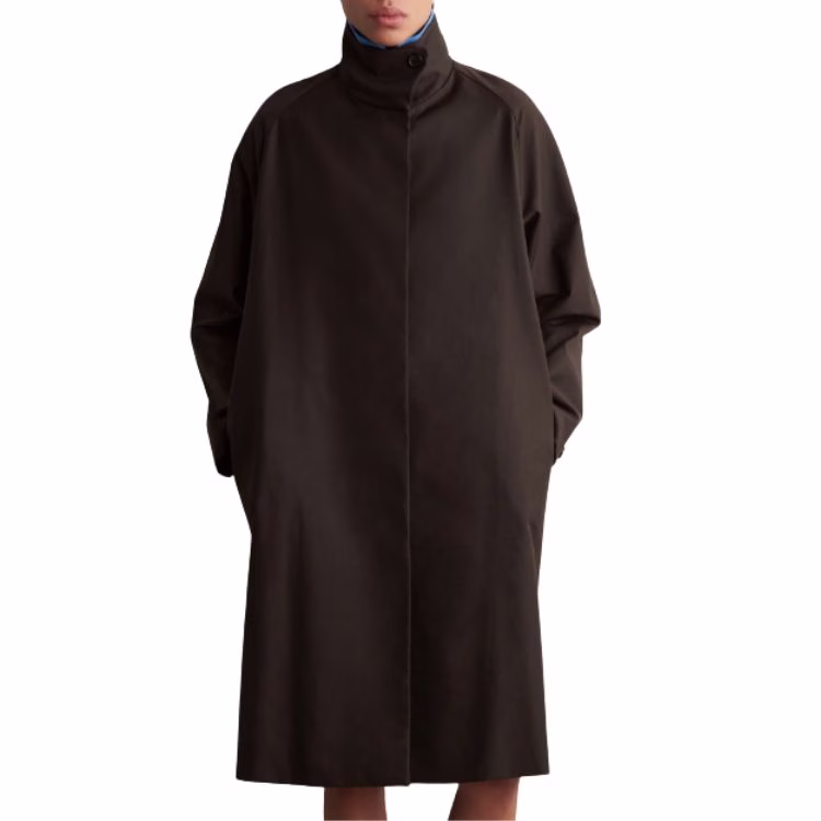 brown wool mock neck oversized coat