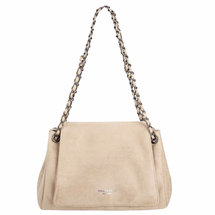 cream faux suede bag with chain strap
