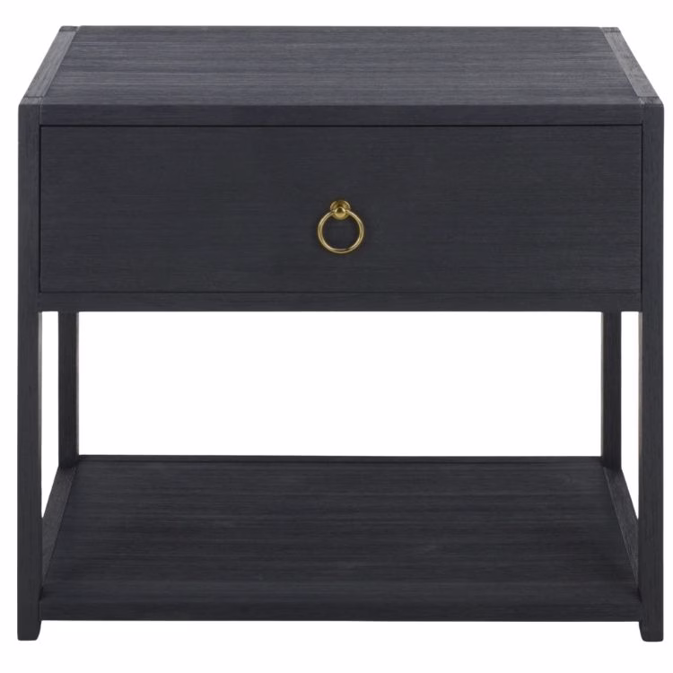 dark wood one drawer nightstand with bottom open shelf