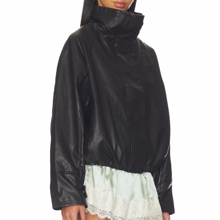 faux leather funnel neck bomber jacket