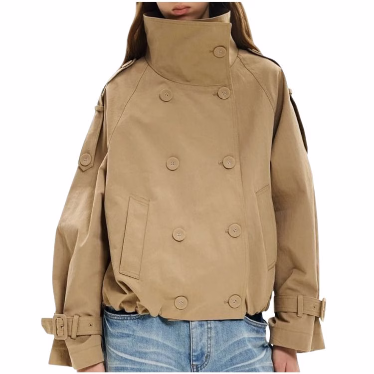 funnel neck cropped trench jacket