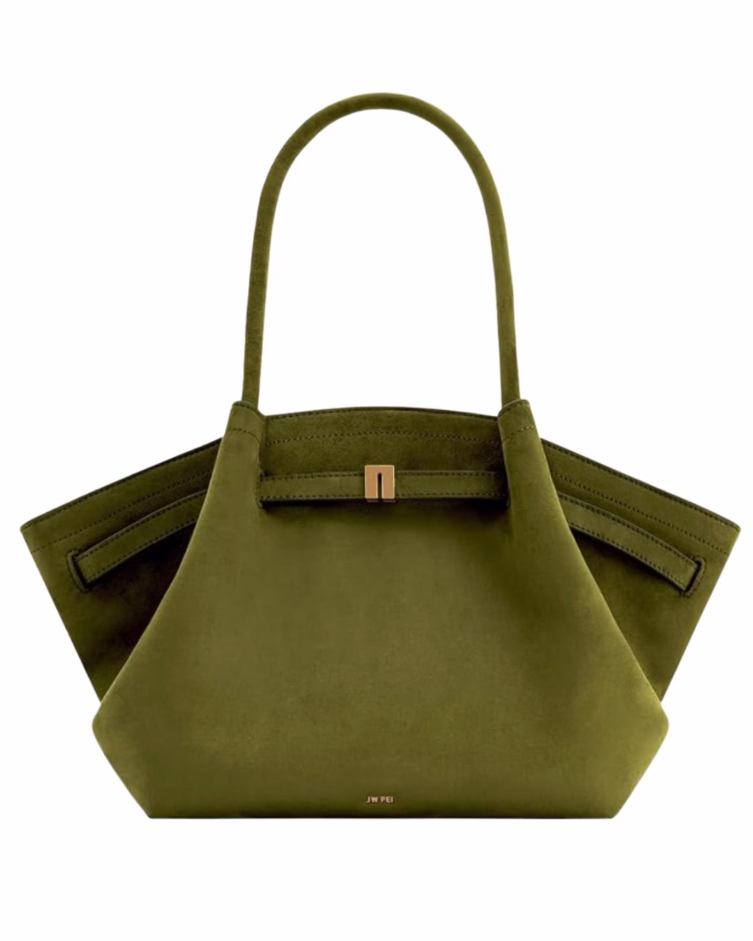 green suede structured tote